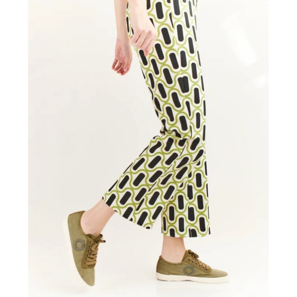 Zara Womens Pants Green Blue Mod Retro Geometric Skinny Flare Crop Small